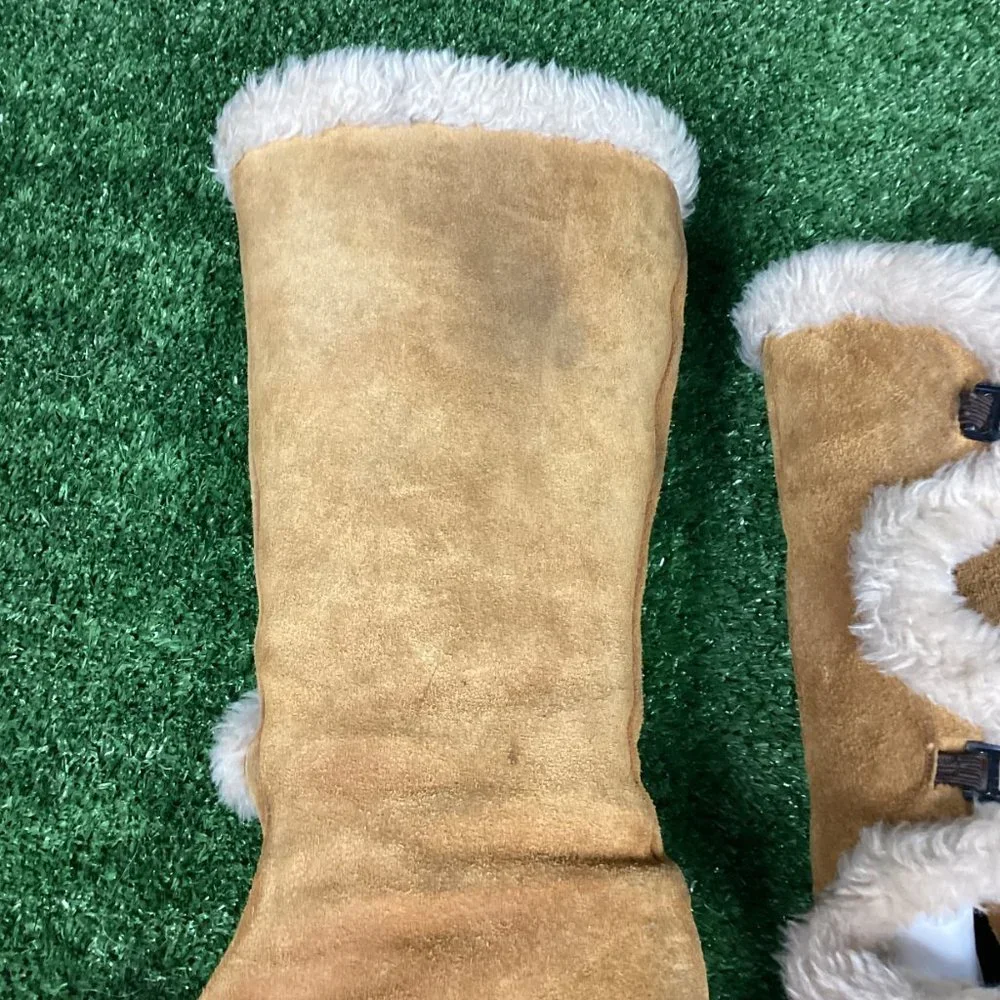 Vintage Tan Leather Tall Hook Latch Winter Boots 10.5